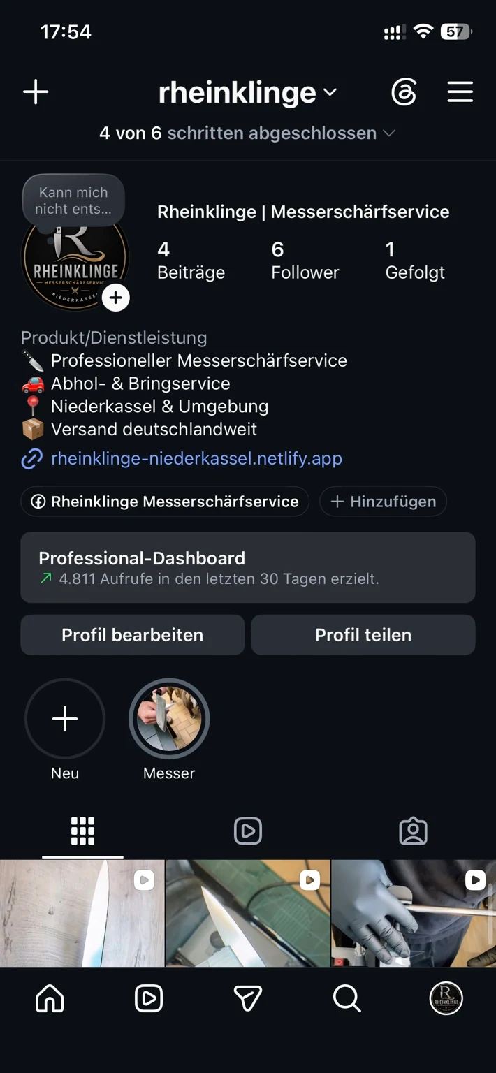 Instagram-Profil von Rheinklinge im modernen Smartphone