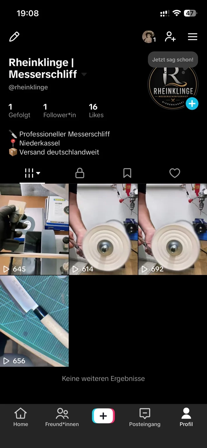 TikTok-Profil von Rheinklinge im modernen Smartphone